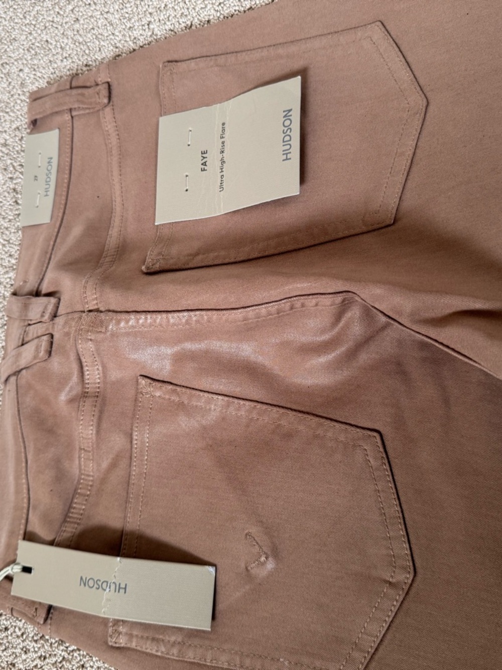 NWT Hudson Jeans Faye Faux Leather Coated Jeans - Beige/Brown Ultra High Rise